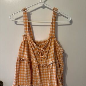 Orange Gingham Sleeveless Top
